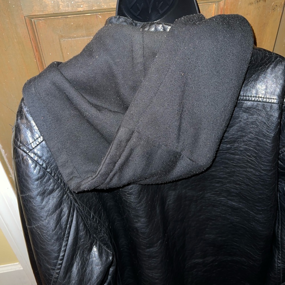 Whispering Smith Vintage Black Leather Zip Up Jacket Hood Quilted Lining Size XL - Picture 10 of 14